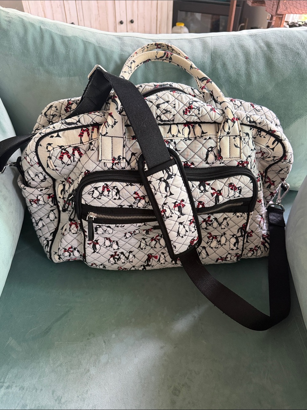 Vera Bradley Gray Quilted playful Penguin Duffel